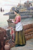Ralph Todd (1856-1932)watercolour,`Waiting the Fishers Return`,signed,18.5 x 13in.