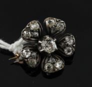 A Victorian gold, silver and diamond set flowerhead brooch, 0.5in.
