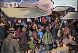 § Gladys Maccabe (1918-)oil on board,Market day, County Achan,signed and inscribed verso,10 x 14in.