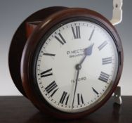 A Victorian mahogany double dial wall timepiece, with painted Roman dial signed P.Hector,