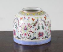 A Chinese famille rose beehive brush washer, Guangxu mark but later, painted with flowers and leaf