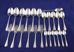 A matched suite of Edwardian and later silver Old English pattern flatware for six, comprising
