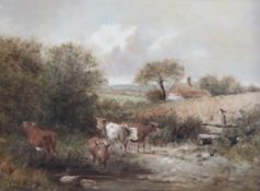 L. Richardspair of oils on canvas,Cattle watering,signed,15 x 18in.