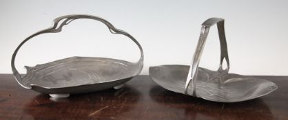 An Orivit Friedrich Adler Art Nouveau pewter basket, and another similar Orivit basket, largest