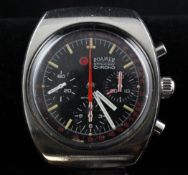 A gentleman`s 1970`s? stainless steel Roamer Stingray Chrono wrist watch, the black dial with