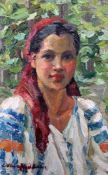 Russian Schooloil on canvas,Portrait of a young girl,signed,21.5 x 14in.