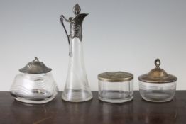 A WMF pewter and glass liqueur decanter, with engraved decoration, together with a WMF circular