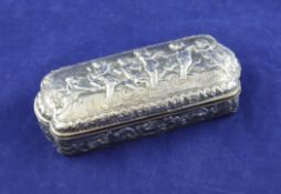 A late 19th/early 20th century Hanau repousse silver box, of rectangular form, with hinged lid and