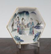 A Chinese famille rose small hexagonal dish, Daoguang seal mark and of the period (1820-51), the top