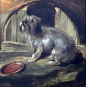 After Edward Landseeroil on millboard,Terrier beside a barrel,initialled,6.5 x 6.25in.
