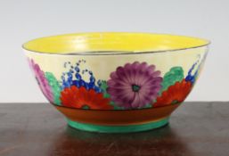 A Clarice Cliff Gayday pattern bowl, compressed shape no.81, inscribed pattern number and printed