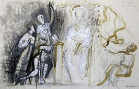 § John Piper (1903-1992)pencil, pen and ink, black chalk and watercolour,`The left hand door, St