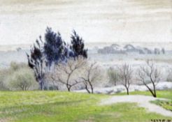 Shmuel Charuvi (1897-1965)watercolour,Landscape,signed,3 x 4.25in. unframed.