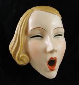 A Royal Dux `Screamer` wall mask, with blonde hair, impressed Czechoslovakia marks and inscribed