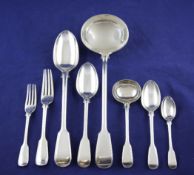 A part canteen of Victorian silver double struck fiddle and thread pattern flatware, by George