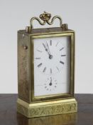 A 19th century French carriage alarm timepiece, signed Y.Rovas à Paris, with enamelled Roman dial