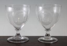 A pair of George III masonic large rummers, c.1800, each engraved with the motto, `Amor Honor &