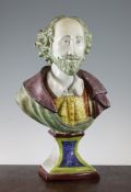 A large Staffordshire pearlware bust of Shakespeare, first half 19th century, decorated in enamelled