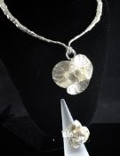 A 1970`s Swedish Theresia Hvorslev for Mema sterling silver pendant necklace and matching dress