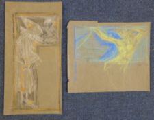 Attributed to Duncan Grantmixed media,Four sketches including interior and figure study,