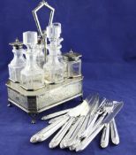 A set of eight pairs of silver plated fish eaters, with engraved blades, together with a Victorian