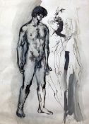 John Minton (1917-54)ink and wash,Nude study,15 x 11in.