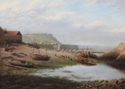 James H. Coutts (19th C.)oil on canvas,View of a ship yard,signed and dated 1880,18 x 24in.