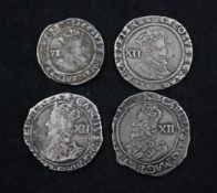 Stuart Kings: Three Shillings and a sixpence: a James I shilling, c.1604-19, fine; a James I