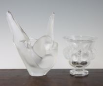 Two modern Lalique vases, the first formed as two doves in embrace, engraved mark, 8.5in., the