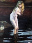 A. Larsenoil on board,Woman bathing in a lake,signed,12 x 9in,