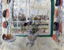 Enslin DuPlessis (1894-1978)watercolour,Flowers by a window,signed,13.5 x 18.5in.
