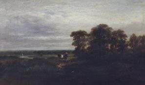 19th century English Schoolpair of oils on canvas,Travellers in landscapes,12 x 20in.