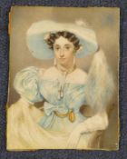 Victorian Schooloil on ivory,Miniature of a lady wearing a blue dress,4.5 x 3.5in.