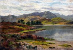 Attributed to Louis Bosworth Hurtpair of oils on canvas board,Loch Tulla and Figures in a mountain