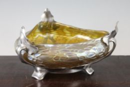 A Loetz Silberris Diaspora glass and pewter Art Nouveau bowl, the pewter mounts with stamped marks