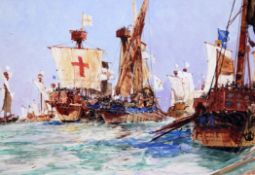 Charles Dixon (1872-1934)watercolour and gouache,Galleons in battle,signed and dated 1910,11.5 x