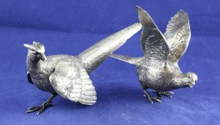 Two Dutch 833 standard silver free standing model pheasants, with textured feathers, post 1953 mark,