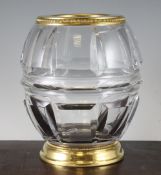 A Baccarat heavy cut glass silver gilt mounted wine cooler, 1930`s, of oviform with sliced cut