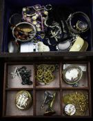 A small group of assorted mainly silver and costume jewellery, including cameos and guard chain,