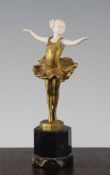 Ferdinand Preiss. An Art Deco gilt bronze and ivory figure of a young ballerina, signed to the base,