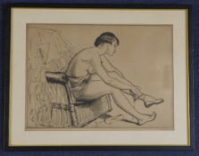 Dame Laura Knight (1877-1970)etchingBallerina tying her shoe,signed in pencil,10 x 14in.