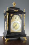 A late 19th century ormolu mounted ebonised chiming and hour repeating bracket clock, with