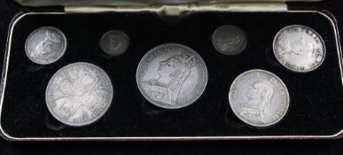 A cased Victoria Jubilee 1887 specimen set, from crown to 3d.