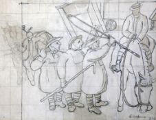 § Gilbert Spencer (1892-1979)pencil and wash,Farmhands beside a fallen cart,working drawing,