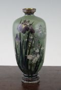 A fine Japanese sculpted silver wire cloisonne enamel vase, c.1900-10, decorated with purple and