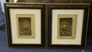 A pair of Indian hand painted gouache studies on paper, of an elephant and howdah and various