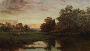 Robert Gallon (1845-1925)oil on canvas,`The Evening Hour`,signed,24 x 40in.