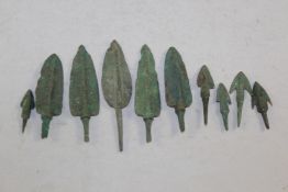 Ten Near Eastern Luristan bronze arrow heads, c.1250-650 BC, 1.3-3.5in.