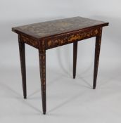 A 19th century Dutch marquetry mahogany card table, W.2ft 8in. - a.f.