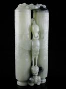 A Chinese pale celadon and black jade `champion` vase and cover, Qianlong mark and of the period (